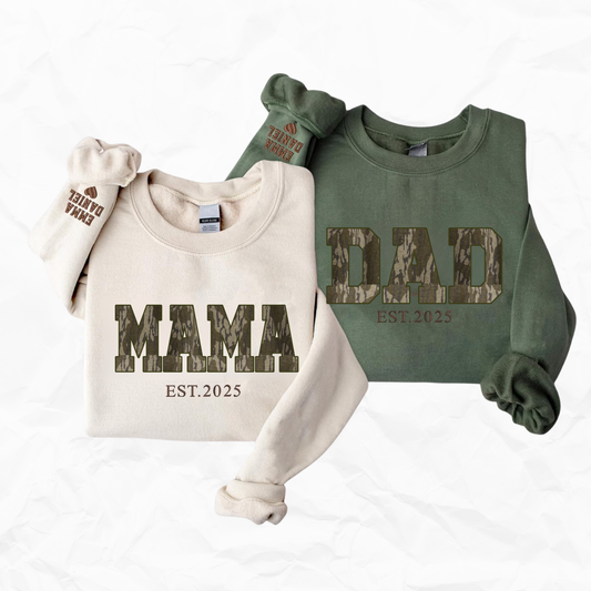 MAMA/DAD (Family) Embroidered BOTTOMLAND CAMO Sweatshirt/Hoodie